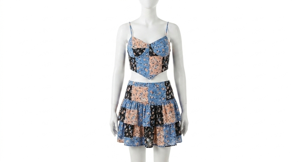 NEW LE LIS mocha muse patchwork set in black-teal